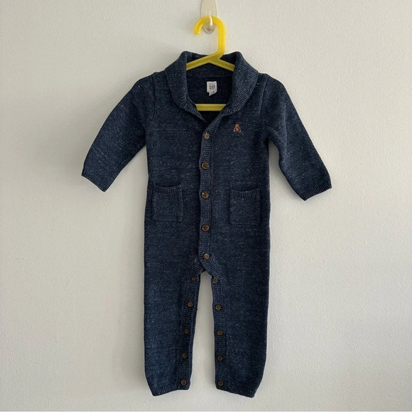 Baby Gap Shawl Collar Knit One Piece 18-24 Knitted Jumpsuit Baby Boy Outfit - Picture 3 of 8